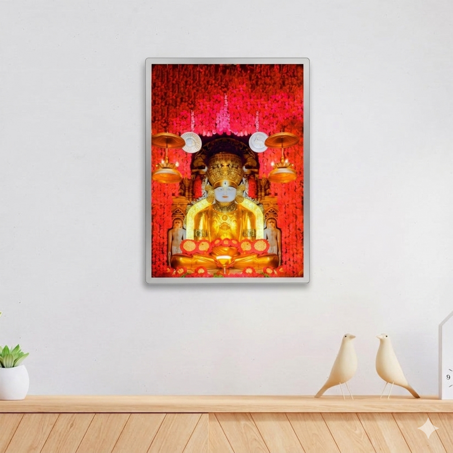 Adinath Bhagwan LED frame 12x17 silver - Girnar Darshan