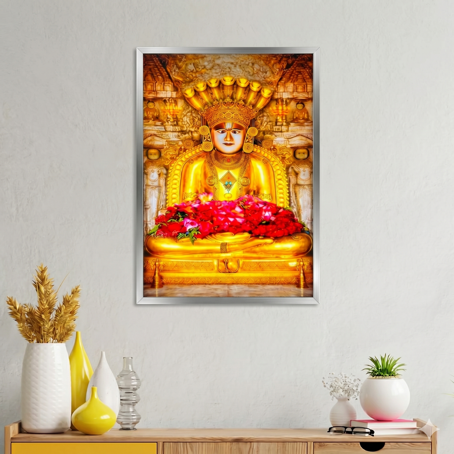 Shankeshwar Parshwanath LED frame 12x17 silver - Girnar Darshan