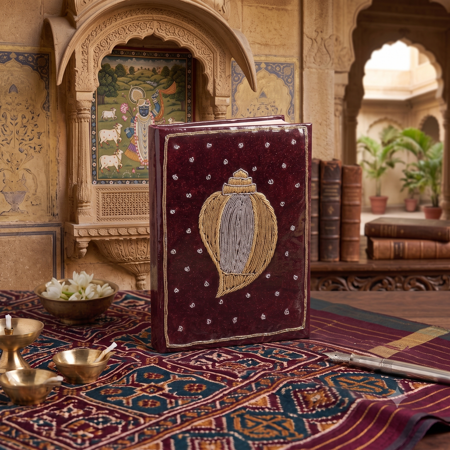 Girnar Velvet Notebook with Handcrafted Shankh Design