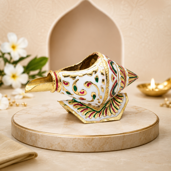 Girnar Meenakari Shankh Kalash | white & gold