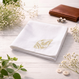 Girnar Gold Embroidered White Rumal