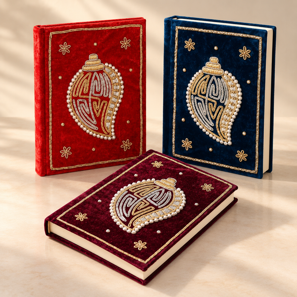 Girnar Pearl Zardozi Paisley Embroidered Velvet Notebook | Handcrafted Diary