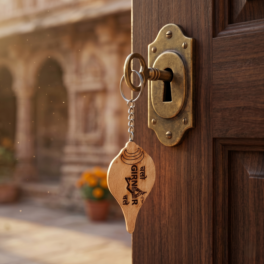 Girnar Wooden Shank Key chain - Hin/Guj - Girnar Darshan Jain devotional product