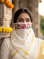Embroidered Girnar Kerchief | French Work Note | White & Gold