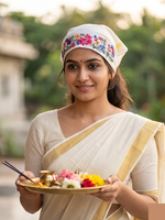 Embroidered Girnar Kerchief | French Work Note | White & Gold