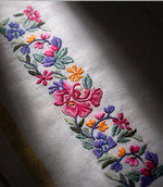 Embroidered Girnar Kerchief | French Work Note | White & Gold